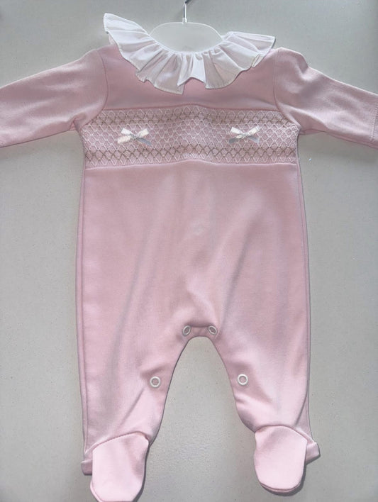 Flora-Pink Smocked Babygrow